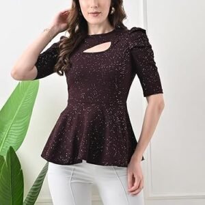 Women's Casual Stylish Peplum Top with Puffed Sleeves