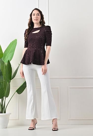 Women's Casual Stylish Peplum Top with Puffed Sleeves - Image 3