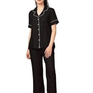 Night Suit for Women's| Solid Night Dress| Half Sleeves Shirt and Pajama Set