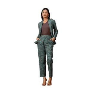 Women's Cotton Ajrakh Print 3-Piece Blazer Coord Set |Ethnic Co-ord Set with Inner & Pants | Summer Cotton Blazer Suit for Women | Festive Office Wear_XS