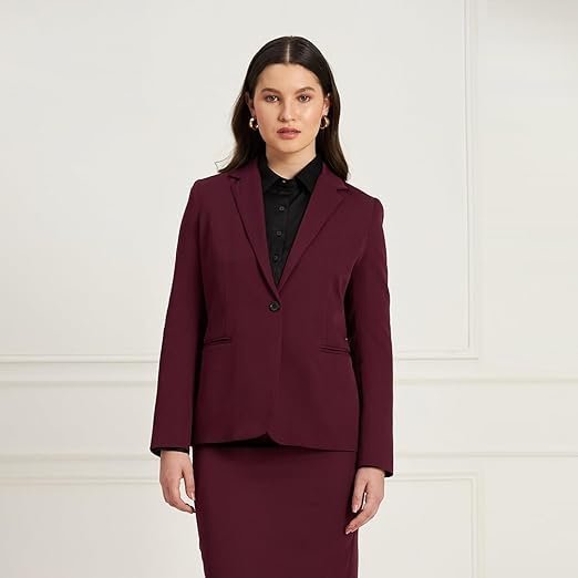 Gritty-Burgundy Single Breasted Blazer - Image 4