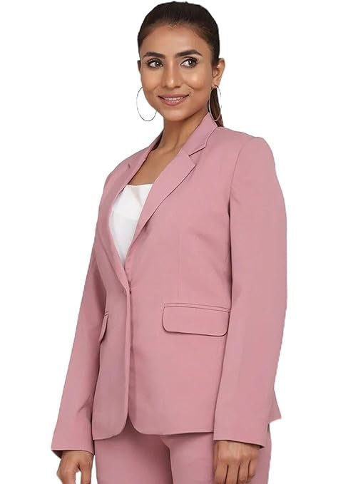 Blazer for Women Formal Wear | Office Wear Dress for Women | Casual Women Blazer | Single Breasted | Notched Collar | Button Closure | Polyester | Pink