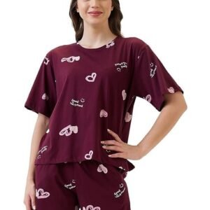 Women's Cotton Printed Round Neck Sleeveless Nightsuit Pajama Set| Bermuda Shorts Set | Casual Night Dress -289