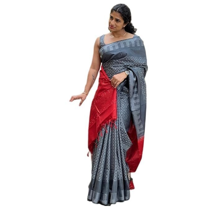 Women's Handwoven Threads Weaving Semi Tussar Soft Silk Saree With Atteched Blouse Piece_Free Size