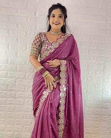 Saree for Womens and Girls Faux Georgette Saree ladies Design Wear Sarees Latest Sadi Party Sari collections wedding Bollywood stylish With Blouse Piece - Image 2