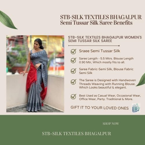 Women's Handwoven Threads Weaving Semi Tussar Soft Silk Saree With Atteched Blouse Piece_Free Size - Image 3