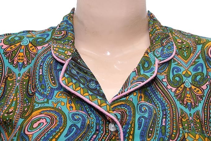 Womens Floral Print Silk Night Suit, Short Sleeve Shirt and Pyjama Set - Image 2