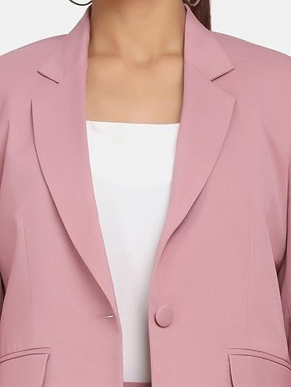 Blazer for Women Formal Wear | Office Wear Dress for Women | Casual Women Blazer | Single Breasted | Notched Collar | Button Closure | Polyester | Pink - Image 3