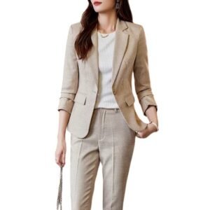 Women's Cotton Blend Blazer and Pant Set with Cami