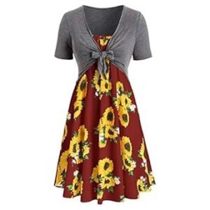 Women's Sunflower-Print Summer Above Knee Mini Dress Polyester
