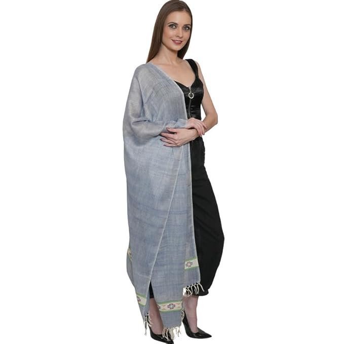 Weaving Traditions Handloom Women's Wool Stole | Wrapped in Warmth, Draped in Effortless Elegance (Denim Blue) - Image 5