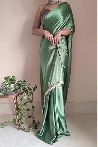 Women's spitomex women's regular wear satin silk pre pleated heavy saree with blouse for festival, party, wedding,farewell, fuction saree. - Image 4