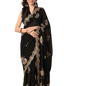 Women's the weavers shop by raavi pure georgette black saree with attached blouse piece