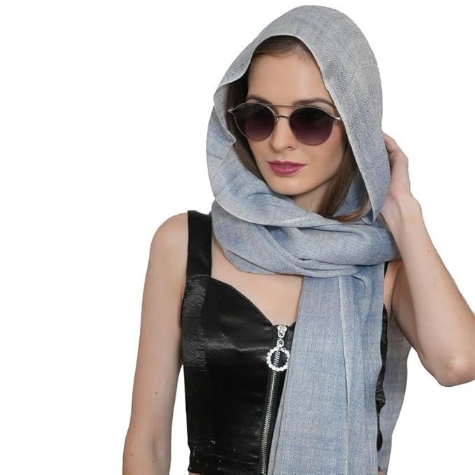 Weaving Traditions Handloom Women's Wool Stole | Wrapped in Warmth, Draped in Effortless Elegance (Denim Blue) - Image 2