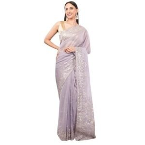 Women's gaon originals lavender silk saree with hand zari embroidery – festive & occasion wear
