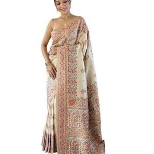 Women's d v enterprise women's pure original kanchipuram zari weaving silk kalamkari kanjivaram desinger saree with blouse piece for wedding
