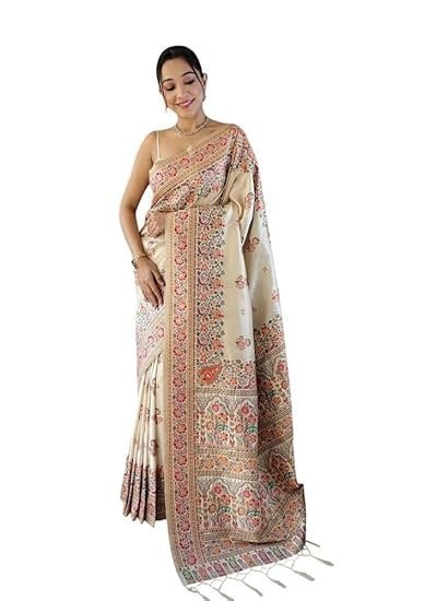 Women's d v enterprise women's pure original kanchipuram zari weaving silk kalamkari kanjivaram desinger saree with blouse piece for wedding