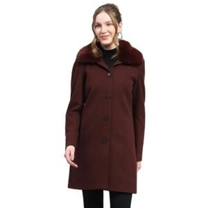 Women's carlo womens wool blend hip length self design wine notched lapel full sleeve coat