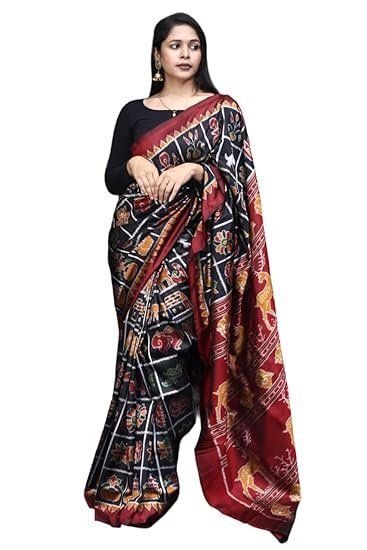 Women's bigrayn women's black nabakothi odisha handloom sambalpuri silk saree