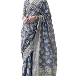 Lucknowi Chikankari Linen cotton Woven Sarees For Women with Blouse sarees for Women