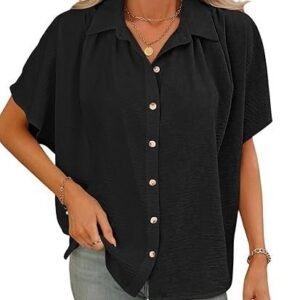 Women's shirts for women – korean style short sleeve oversized button down | plus size workwear top for office & casual wear (available in plus size)