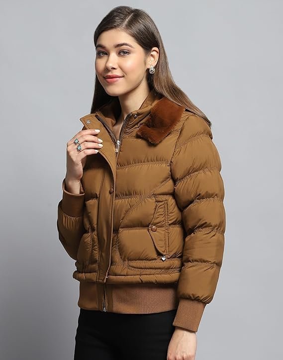 Women's carlo womens self design tan collar neck full sleeve jacket - Image 5