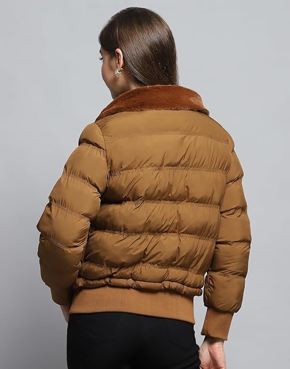 Women's carlo womens self design tan collar neck full sleeve jacket - Image 3