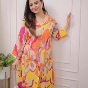 Women's Woollen Button A-Line Long Coat with Pockets