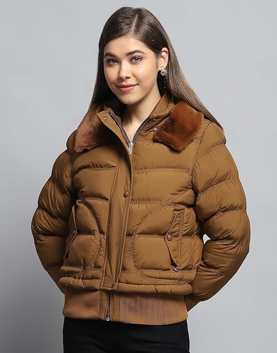 Women's carlo womens self design tan collar neck full sleeve jacket - Image 6