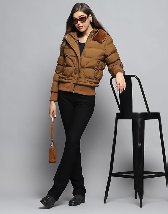 Women's carlo womens self design tan collar neck full sleeve jacket - Image 2