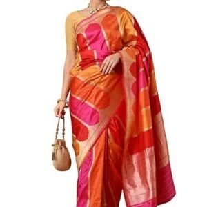 Women's the weavers shop by raavi handloom banarasi silk saree - pure katan zari work with unstitched blouse | traditional bridal for grand festive celebrations