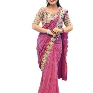 Georgette Sequence Embroidery Mirror Work Saree with Unstitched Blouse Piece