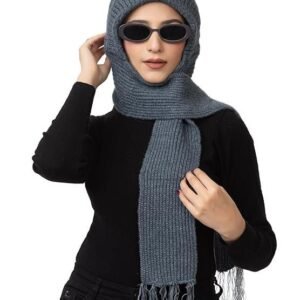 Women's Winter Woolen Soft Warm Knitted Pearls Muffler Beanie Cap With Fur | Fleece Pearl Hat With Attached Scarf For Cold Weather