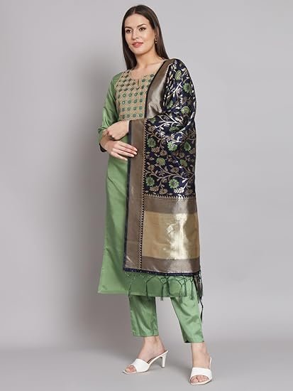 Women's vredevogel women's cotton silk blend kurta pant set with banarasi silk dupatta - Image 4