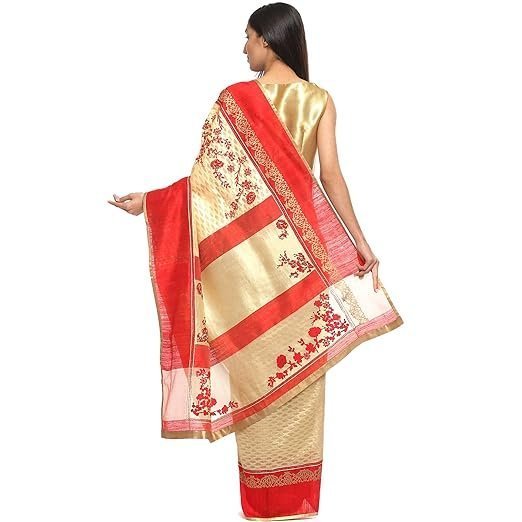 Women's satya paul white banarasi silk embroidered women saree with blouse piece - Image 4