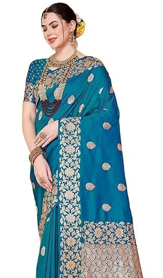 women's kanjivaram banarasi silk saree zari woven for festival wedding silk with rich pallu design sarees for women with unstitched blouse piece