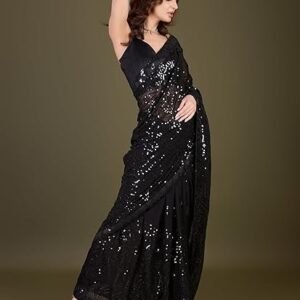 Women's trendmalls women's georgette sequence embroidery work saree with blouse piece