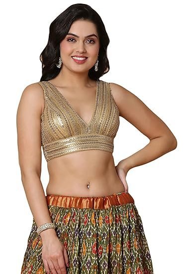 Women's s salwar women's gold net readymade saree blouse-ssb4526-gold