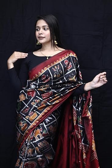 Women's bigrayn women's black nabakothi odisha handloom sambalpuri silk saree - Image 4