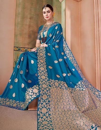women's kanjivaram banarasi silk saree zari woven for festival wedding silk with rich pallu design sarees for women with unstitched blouse piece - Image 3