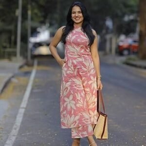 Women's designer women's rayon viscose straight printed kurta with pant