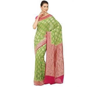 Women's banarasi silk works women's green pure khaddi saree