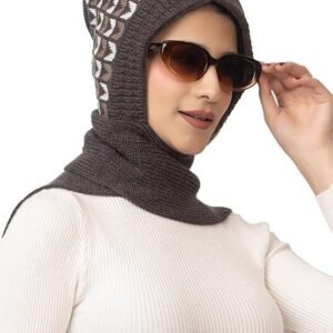 Women's Winter Woolen Warm Soft Knitted Designer Muffler Beanie Cap with Fleece | Fur Printed Woolen Hat with Attached Scarf for Cold Weather