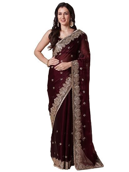 women's multicolor organza embroidered saree with unstitched blouse piece (mayuri1001_ab_parent)