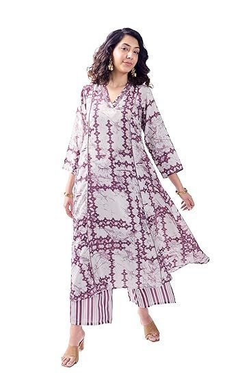 Women's toochki dress for women | two piece | off white printed dress | rayon (tkcbl-ry-321-ow-dra $parent) - Image 5