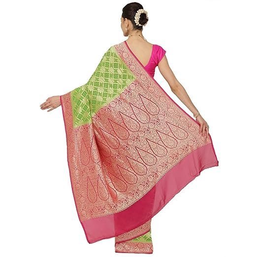 Women's banarasi silk works women's green pure khaddi saree - Image 3