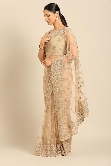 Women's mohey women's net embroidered|stone work| saree - Image 3