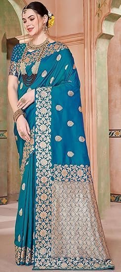 women's kanjivaram banarasi silk saree zari woven for festival wedding silk with rich pallu design sarees for women with unstitched blouse piece - Image 4