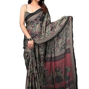 Plain Weave Chiffon Ethnic Motif Printed Saree with Blouse Piece