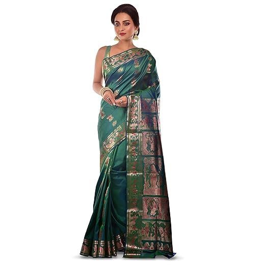 women's katan silk meenakari baluchari swarnachari bengal saree bicoloured b0231aa